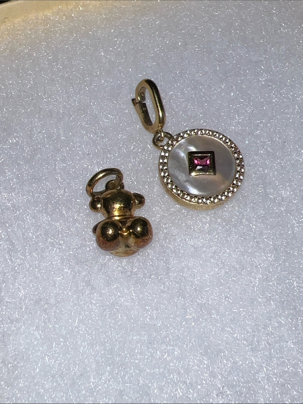 Tous Gold-Tone Round Mother-of-Pearl Charm with Pink Square Stone 925 Silver